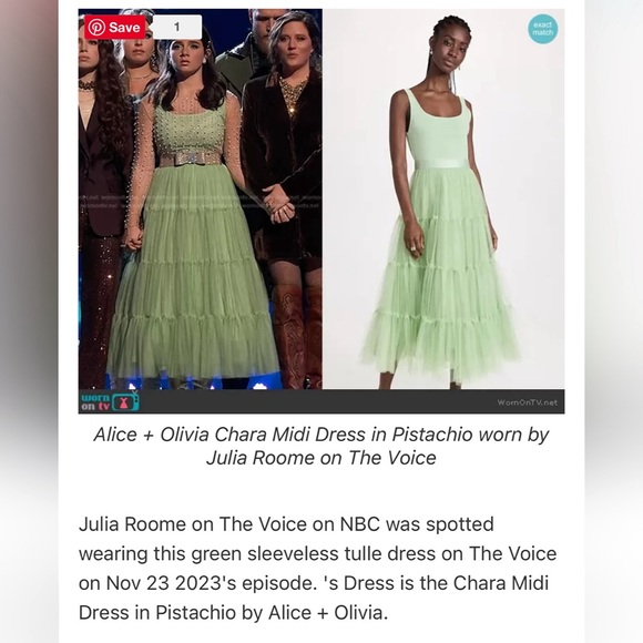 Alice + Olivia Chara Scoop Neck Green Tulle Midi Dress - Picture 6 of 16